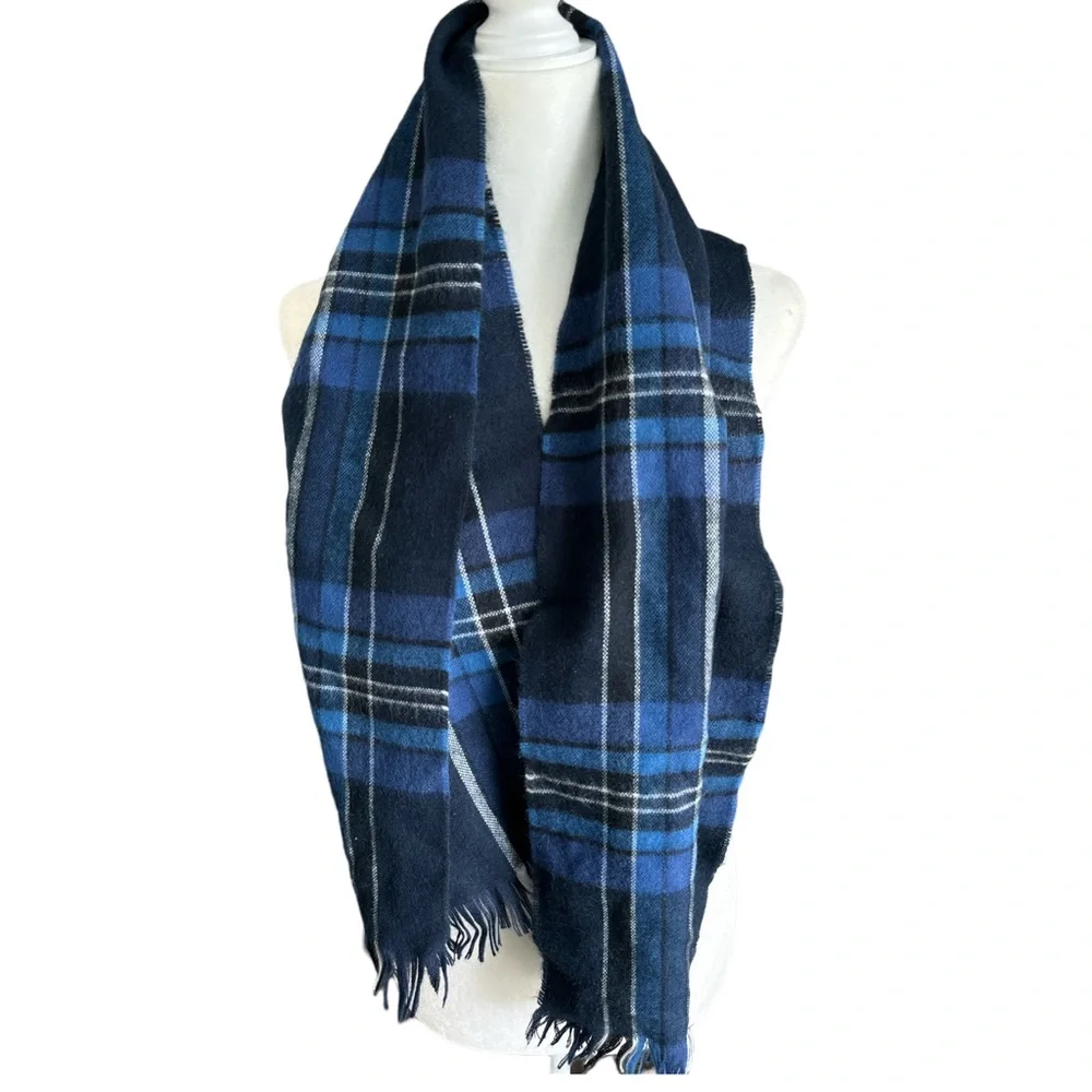 Blue Plaid Scarf Acrylic Made in France